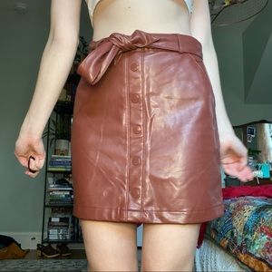 Brown faux leather mini skirt